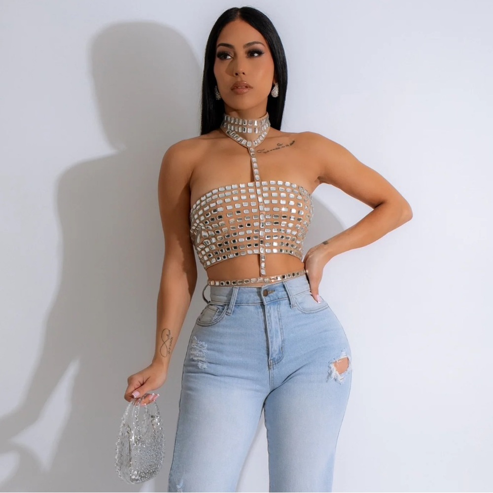 Attention Rhine Stone Crop Top